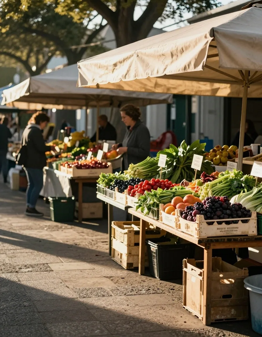 Cape Town market stall with blueberries and leafy greens