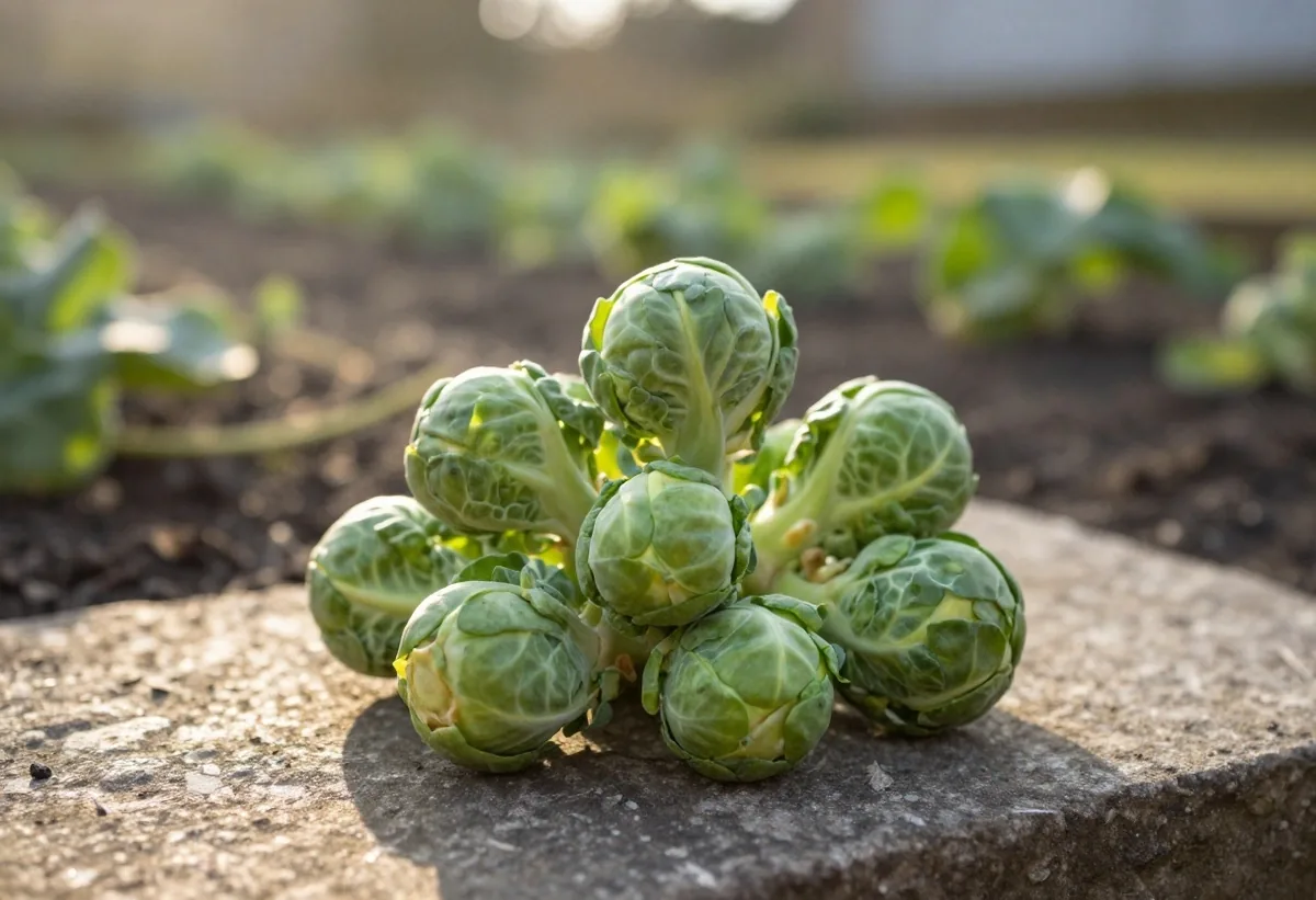 Brussels sprouts on a wooden surface